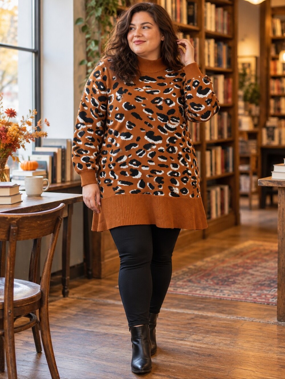 Eloquii Plus Size 22/24 Rust Leopard Mock Neck Tunic Sweater